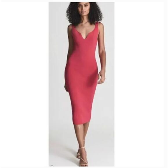 Reiss Dakota Rib Dress S NWOT Pink Sweater Sheath Midi Travel Resort Cruise - Picture 7 of 10